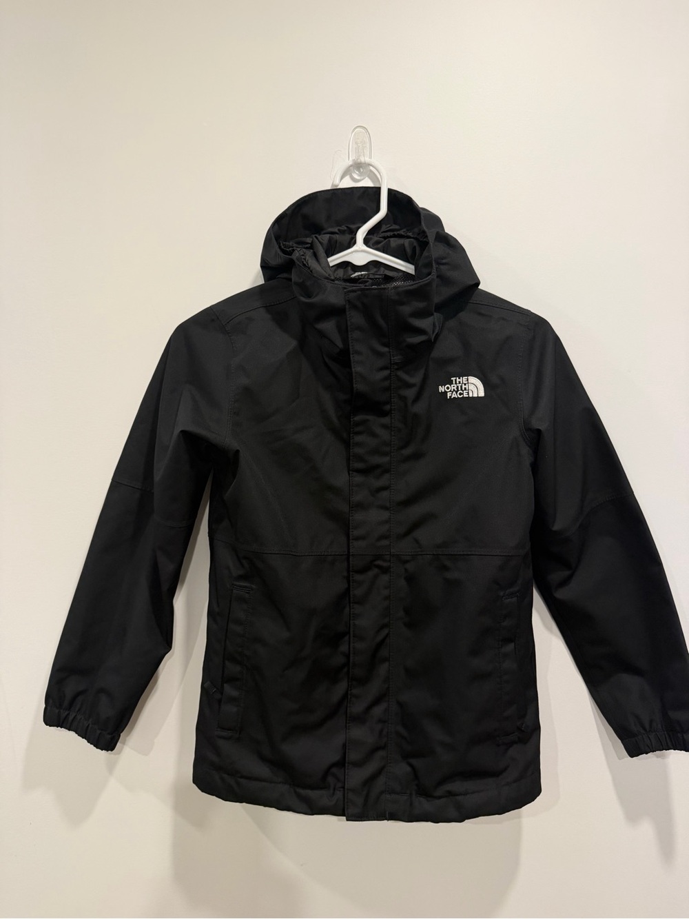 The North Face Kids Black Hooded Raincoat with Logo